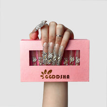 GGddsha New PMMA Acrylic Press On Nails StunningBling Nails, Rhinestone Fake Nails, Glitter Rhinestone NailsGradient Fake NailsCrystal Cascade - 5 - CJ