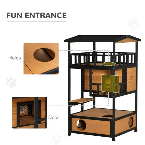 Wooden Outdoor Cat House, Wild Cat Shelter Kitten Tree - 5 - CJ