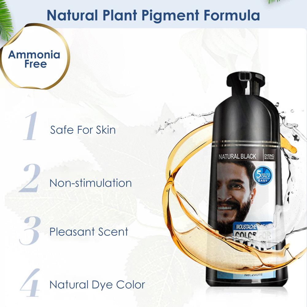 Beard Hair Color Shampoo For Men,Natural Permanent Beard DyeShampoo, Colors Hair In Minutes Long Lasting, 200ml, Black Hair DyeHaircare - 5 - CJ