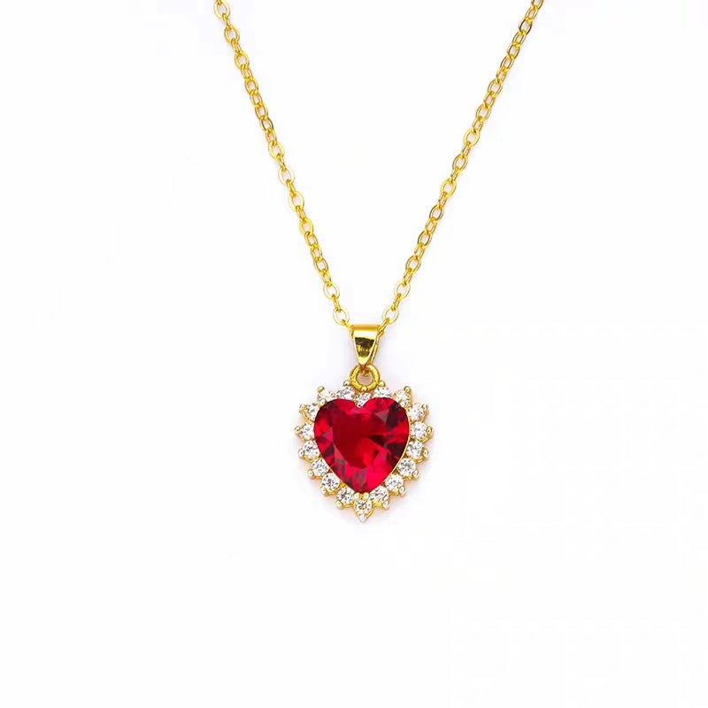 Fashion Micro - inlaid Pendant Ruby Heart Necklace - 0 - CJ