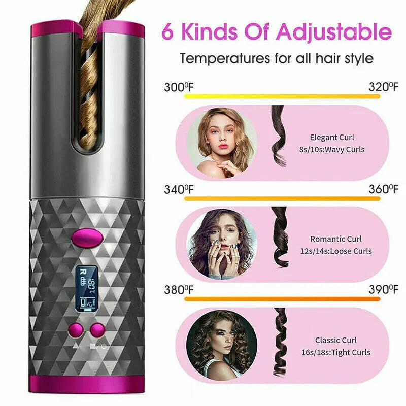 Hair Curler LCD Cordless Auto Rotating Waver Curling Iron Ceramic Wireless USA - 5 - CJ