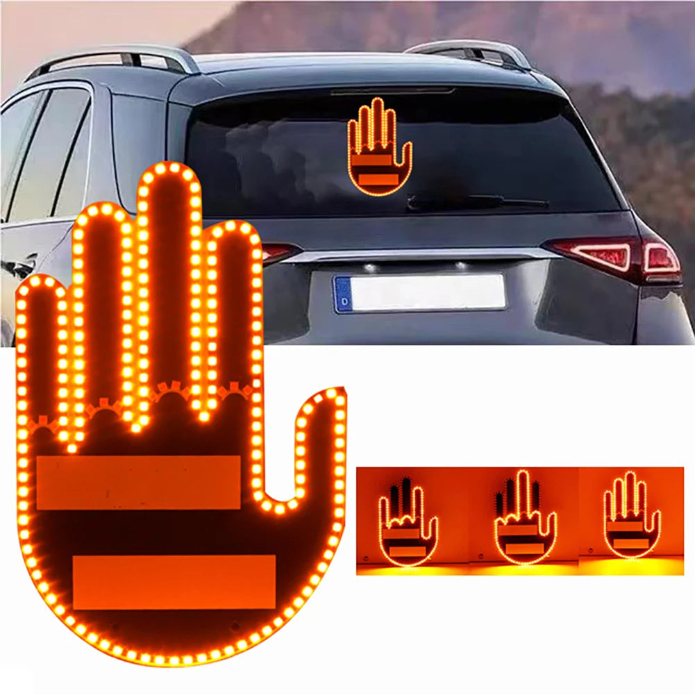 Funny New LED Illuminated Gesture Light Car Finger Light With Remote Road Rage Signs Middle Finger Gesture Light Hand Lamp - 0 - CJ