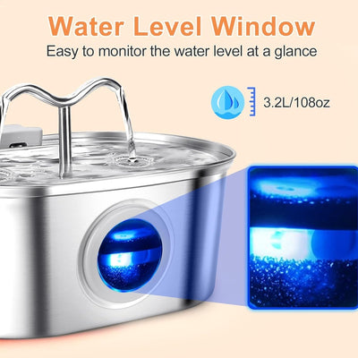 3.2L Cowhorn Model Pet Water Dispenser - Stainless Steel Automatic Water Fountain With 4 Replaceable Filters - 5 - CJ