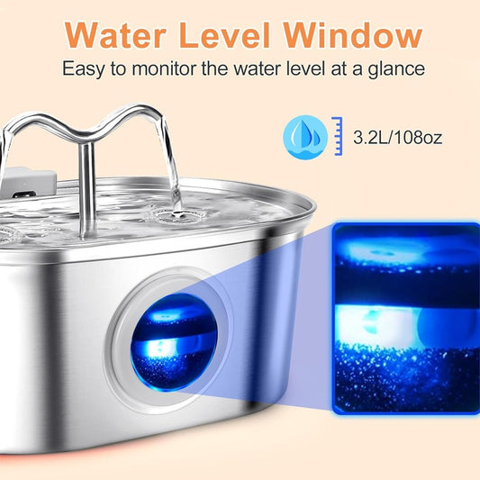3.2L Cowhorn Model Pet Water Dispenser - Stainless Steel Automatic Water Fountain With 4 Replaceable Filters - 5 - CJ