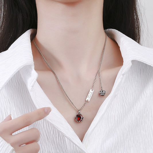 925 Sterling Silver Crown Retro Necklace Women's Brand Letter Small Design High Level - 4 - https://x.com/titan_prim62775J