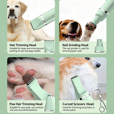 4 - in - 1 Pet Grooming Kit For Small Dogs Cats, Professional Quiet Rechargeable Hair Trimmer With 4 Interchangeable Heads, Low Noise Paw Nail Grinder Body Clipper - 5 - CJ