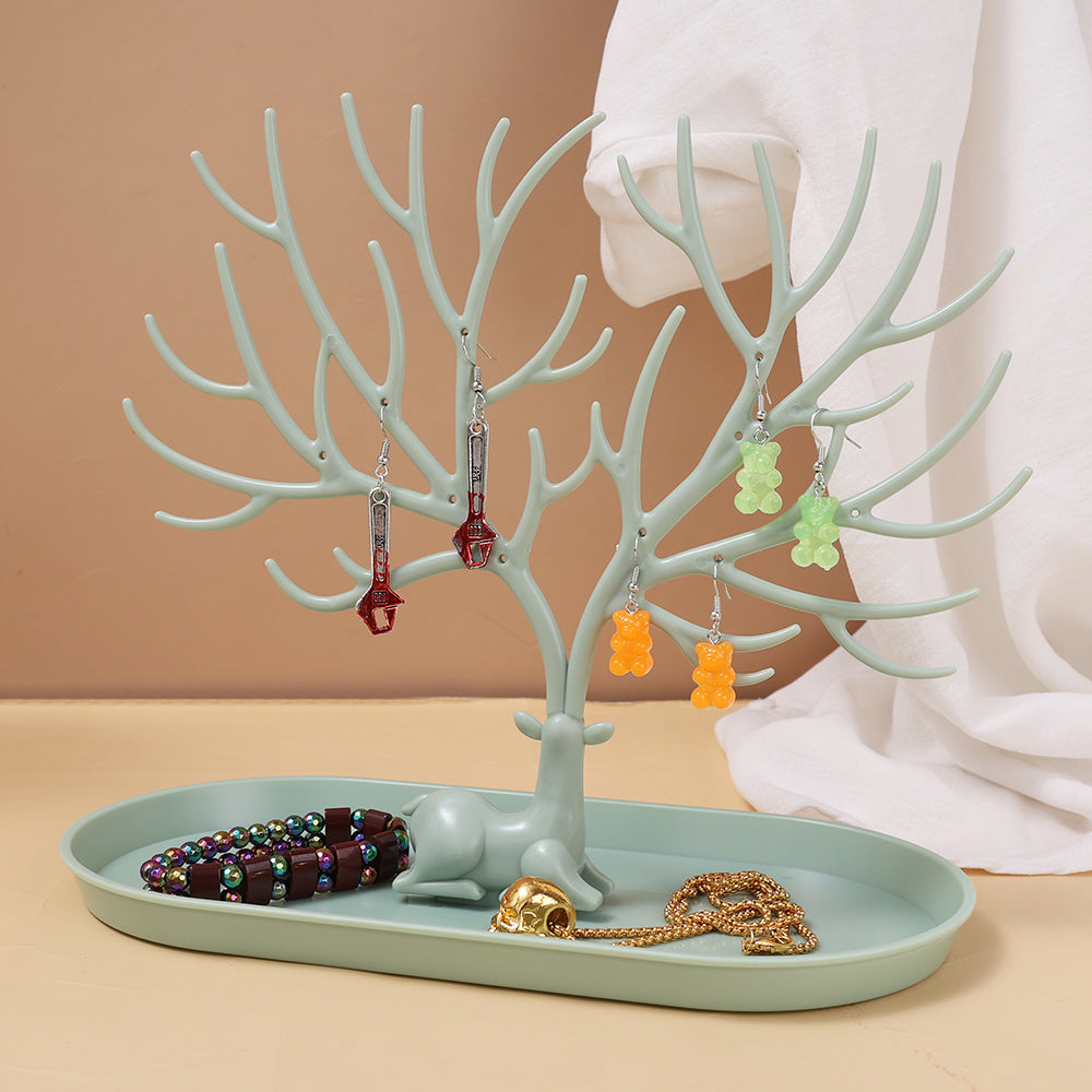 Deer Jewelry Display Stand Earrings Necklace Ring Jewelry Display Tray Jewelr Crystal Handle Antlers Jewelry Display Stand With Storage Drawer And Tray, Tree Tower Rack Hanging Organizer - 5 - CJ