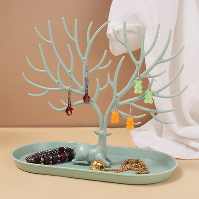 Deer Jewelry Display Stand Earrings Necklace Ring Jewelry Display Tray Jewelr Crystal Handle Antlers Jewelry Display Stand With Storage Drawer And Tray, Tree Tower Rack Hanging Organizer - 5 - CJ