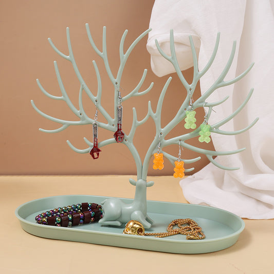 Deer Jewelry Display Stand Earrings Necklace Ring Jewelry Display Tray Jewelr Crystal Handle Antlers Jewelry Display Stand With Storage Drawer And Tray, Tree Tower Rack Hanging Organizer - 5 - CJ