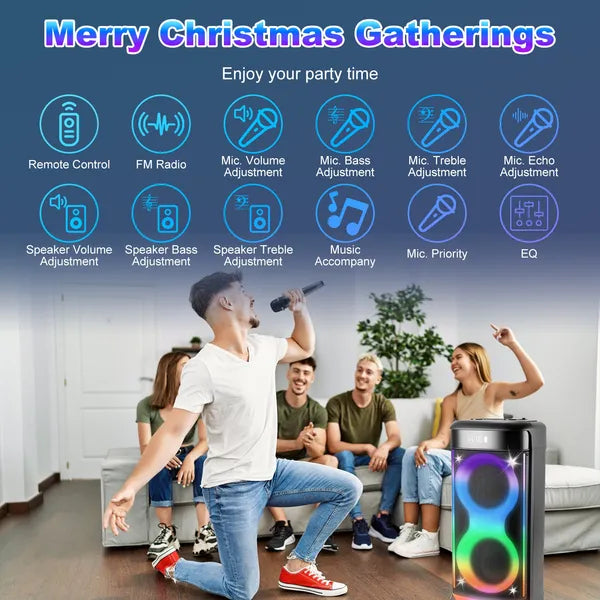 Portable Wireless Party Speaker With LED Light Wireless Mic Remote Control TWS Treble Bass Mic. Echo Music Accompany Mic. Priority Guitar In - 5 - CJ