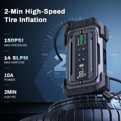 3000A Portable Car Emergency Starter Power Supply With Inflator Function 150PSI Digital Tire Inflator 12V Car Battery Charger With LED Lighting LCD Display - 5 - CJ
