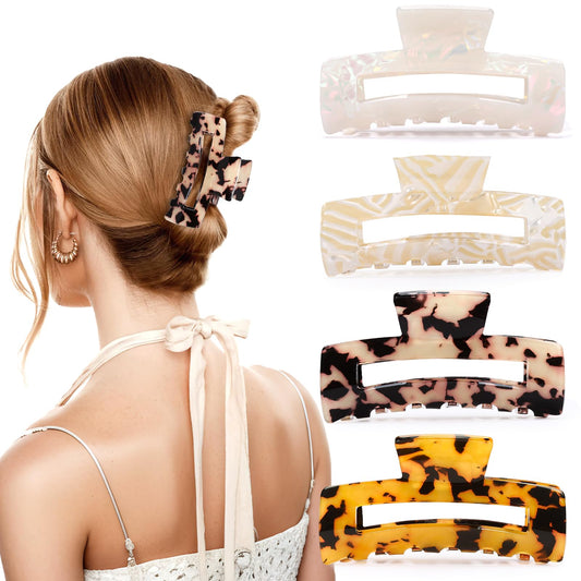 4Pcs Tortoise Hair Claw Clips, Acetate Hair Claw Clip Acrylic French Hair Banana Barrettes Jaw Clips, Stylish Hair Accessories For Women 3.15 Inch Fashion Strong Hold For Thick Thin Hair,442 - 9838 - G14 - 5 - CJ