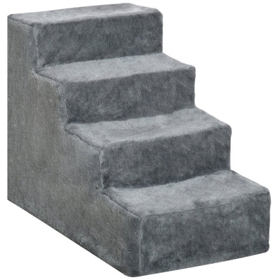 PawHut Four - Step Dog Stairs, With Washable Plush Cover, For High Bed Sofa, Dog Stairs For Small Dog And Cat - Light Grey - 5 - CJ