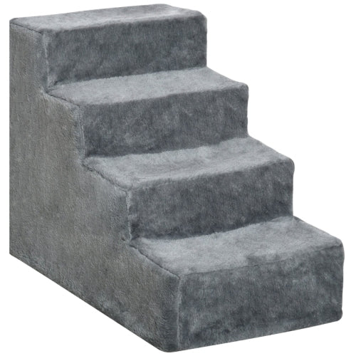 PawHut Four - Step Dog Stairs, With Washable Plush Cover, For High Bed Sofa, Dog Stairs For Small Dog And Cat - Light Grey - 5 - CJ