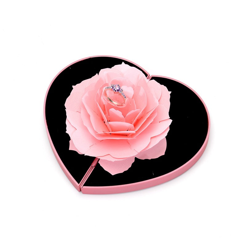 3D Love Box Heart - shaped Rose Flower Rotating Ring Box Valentines Day Gift - 4 - CJ