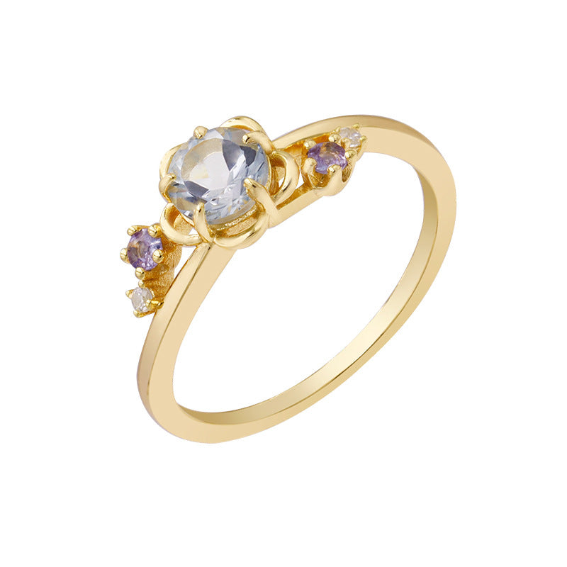 Natural Sky Blue Topaz Flower Ring - 4 - CJ