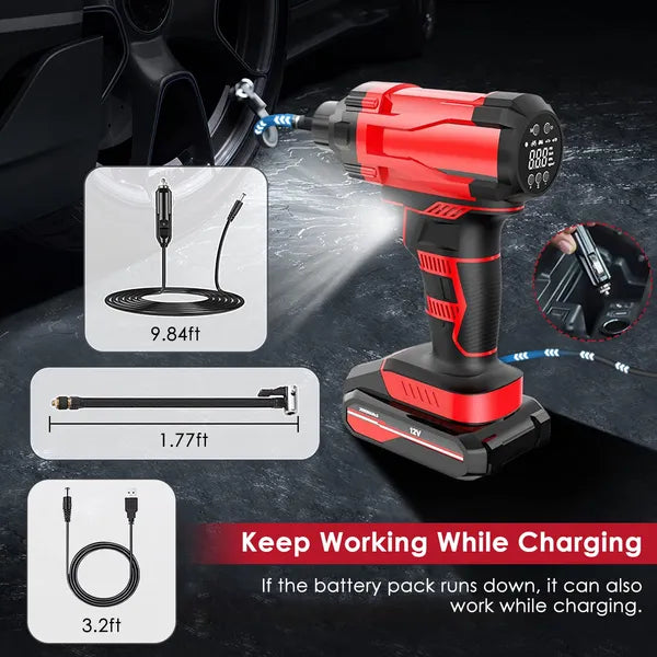 150PSI Cordless Car Tire Pump 6000mAh Rechargeable Tire Inflator 12V Portable Electric Air Compressor With LED Light For Car Bike Motorcycle Ball - 5 - CJ