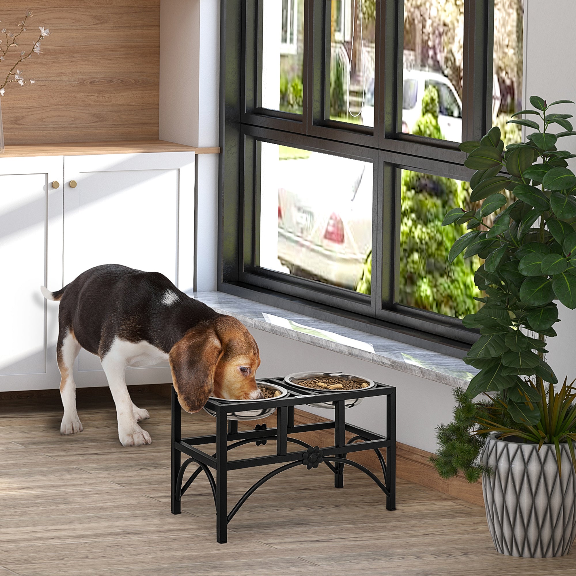 17" Double Stainless Steel Heavy Duty Dog Food Bowl Elevated Pet Feeding Station - 5 - CJ