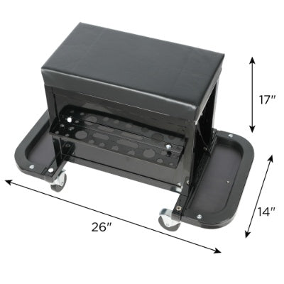3-Drawer Tool Chest Rolling Mechanic Seat With Tool Trays,350lbs Max Weight Capacity,Black