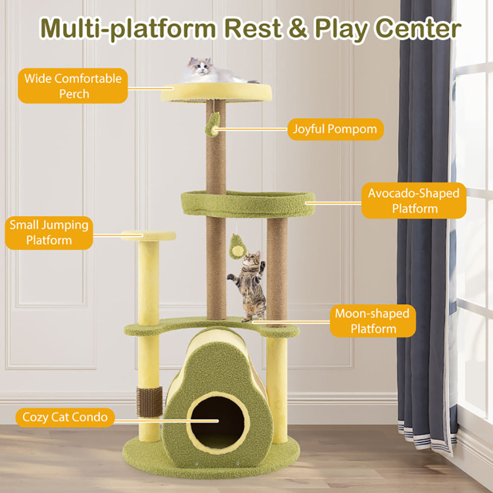 Freestanding Multi - level Avocado Cat Tower With Private Condo - 5 - CJ
