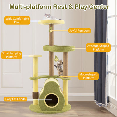 Freestanding Multi - level Avocado Cat Tower With Private Condo - 5 - CJ