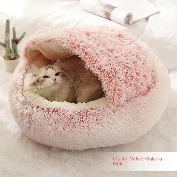 2 In 1 Dog And Cat Bed Pet Winter Bed Round Plush Warm Bed House Soft Long Plush Pets Bed Pet Products - 0 - CJ