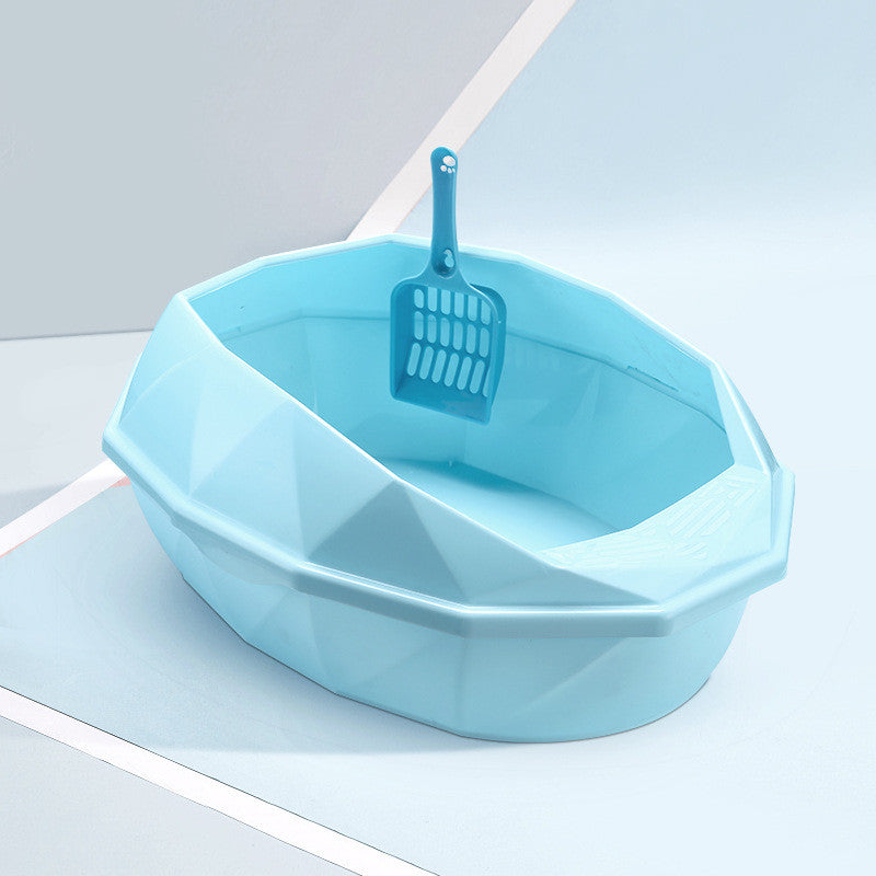 Plastic Anti - sputtering Diamond - shaped Semi - enclosed Cat Litter Box - 0 - CJ - Blue - CJMY136615001AZ