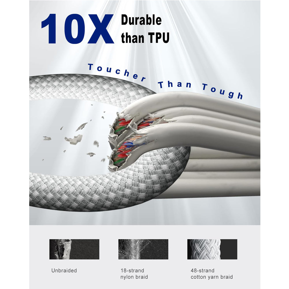 150cm 180cm USB Charging Cable A Pple MFi Certified, Nylon Braided Jacket,silver Premium Series - 5 - CJ