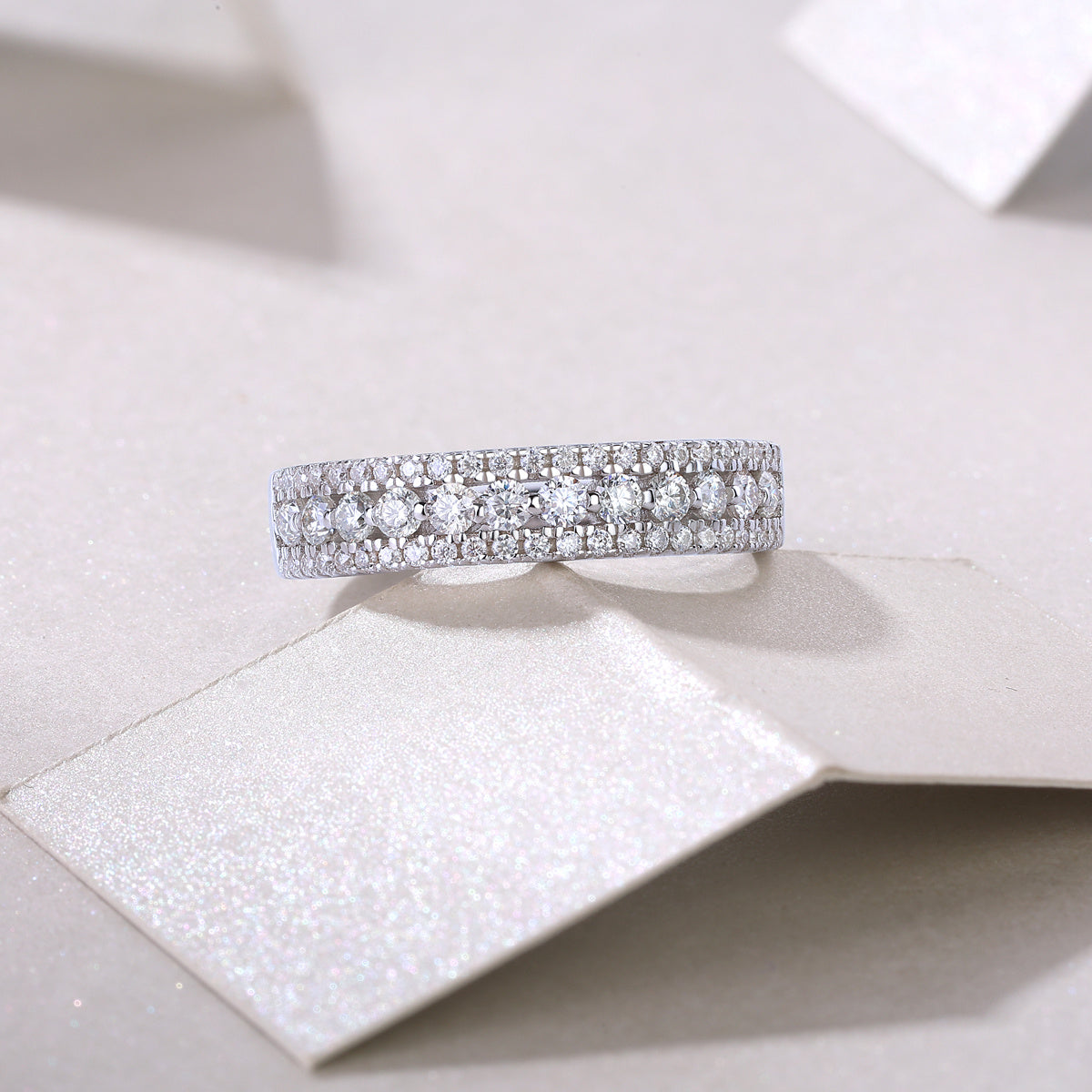 Luxury Fashion Multi-row Diamond Ring With Moissanite Silver Ring