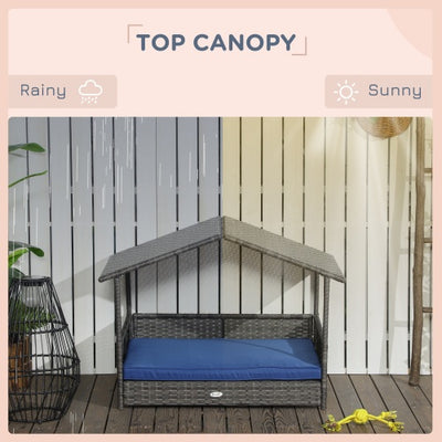 PawHut Wicker Dog House Outdoor With Canopy, Rattan Dog Bed With Water - resistant Cushion, For Small And Medium Dogs, Dark Blue - 5 - CJ