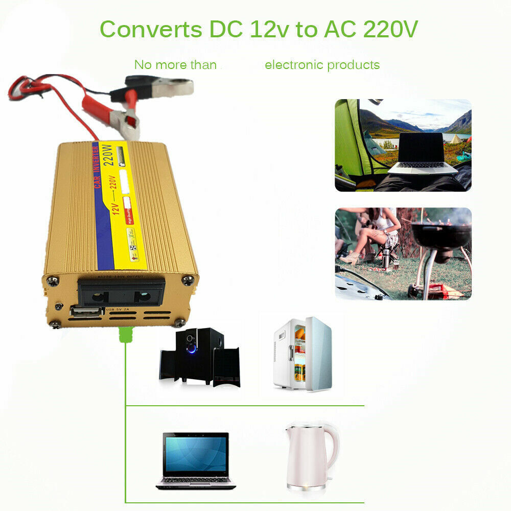 220W Inverter100W Solar Panel Kit USB Battery Charger Convert AC,DC Outdoor USA - 5 - CJ