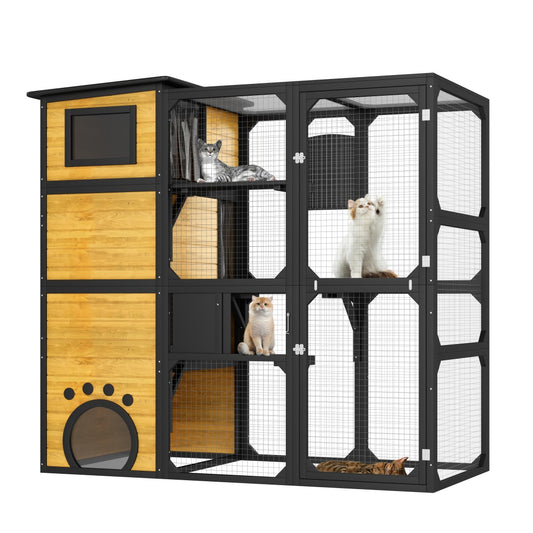 GO Large Cat Catio 4 Tiers Cat Enclosure For Outdoor, Cat House Weatherproof Attached To Window For Multiple Cats With Platforms And Resting Rooms, Brown - 5 - CJ