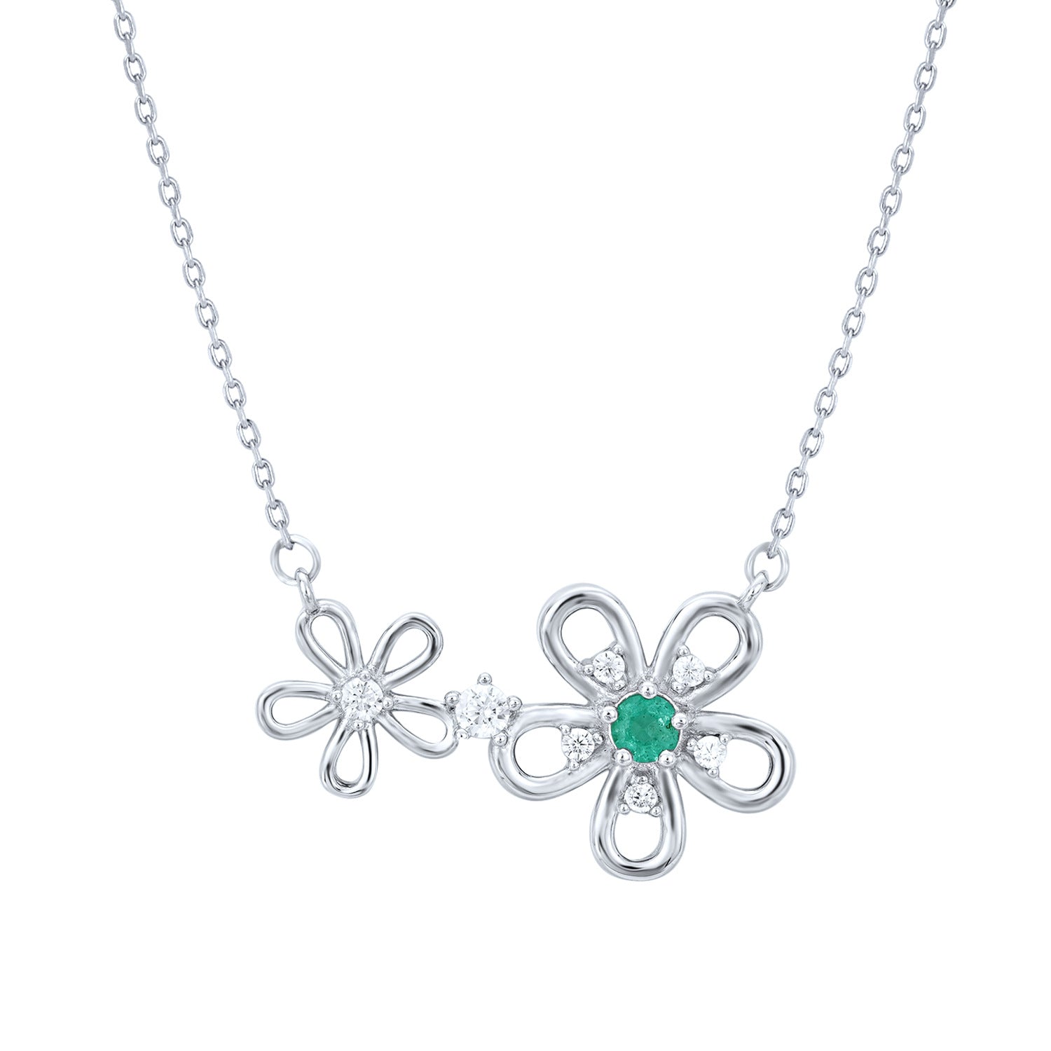 Flower Shaped S925 Silver Necklace Girl's Versatile Collar Chain Grandmother's Emerald Pendant - 4 - CJ