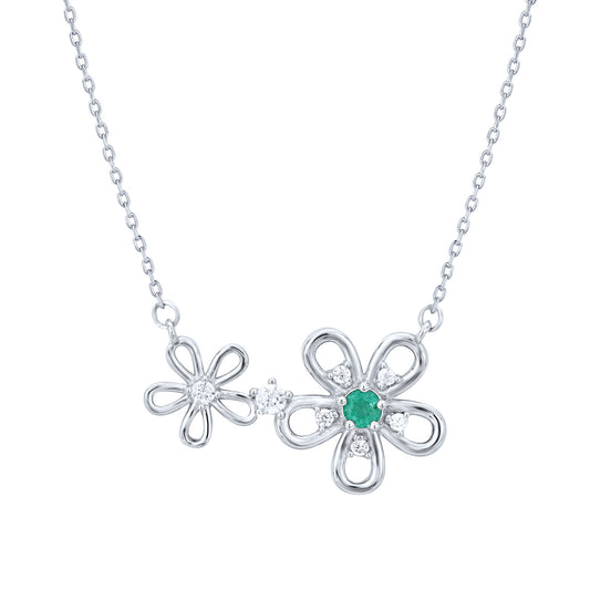 Flower Shaped S925 Silver Necklace Girl's Versatile Collar Chain Grandmother's Emerald Pendant - 4 - CJ