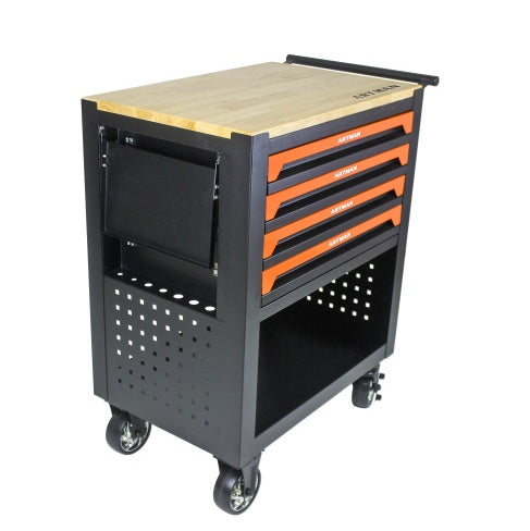 4 DRAWERS MULTIFUNCTIONAL TOOL CART WITH WHEELS AND WOODEN TOP - ORANGE - 5 - cjdropshipping
