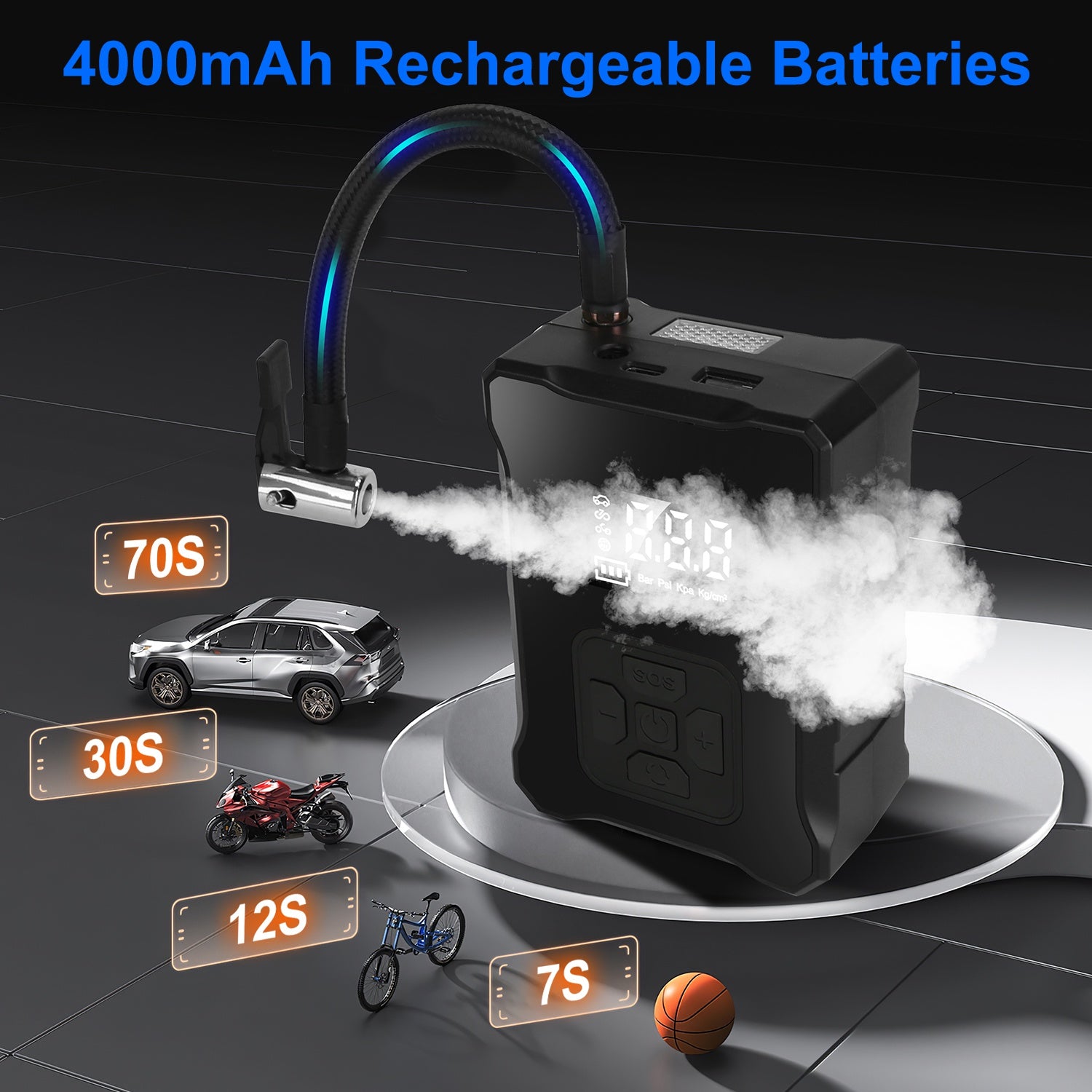 1Pc 150PSI Cordless Tire Inflator Digital Air Compressor With LED Light Emergency Power Bank For Cars Motorcycles Bicycles Balls - 5 - cjdropshipping