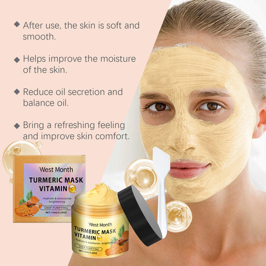 West&Month Vitamin C Turmeric Mud Mask Facial Cleansing, Hydrating, Moisturizing And Firming Skin Smear Vitamin C Mud Mask - 5 - CJ