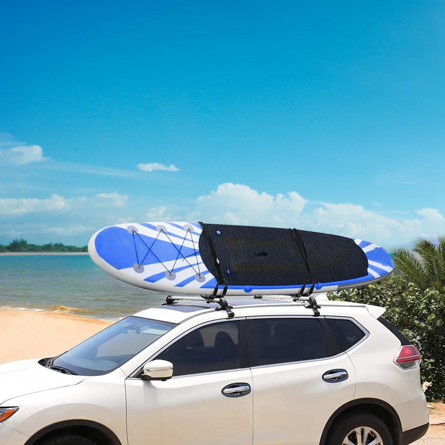 1 Pair Universal J-Bar Kayak Carrier 220LBS Load Heavy Duty Canoe Car Top Mount Carrier Roof Rack With 2Pcs Tie Down Straps