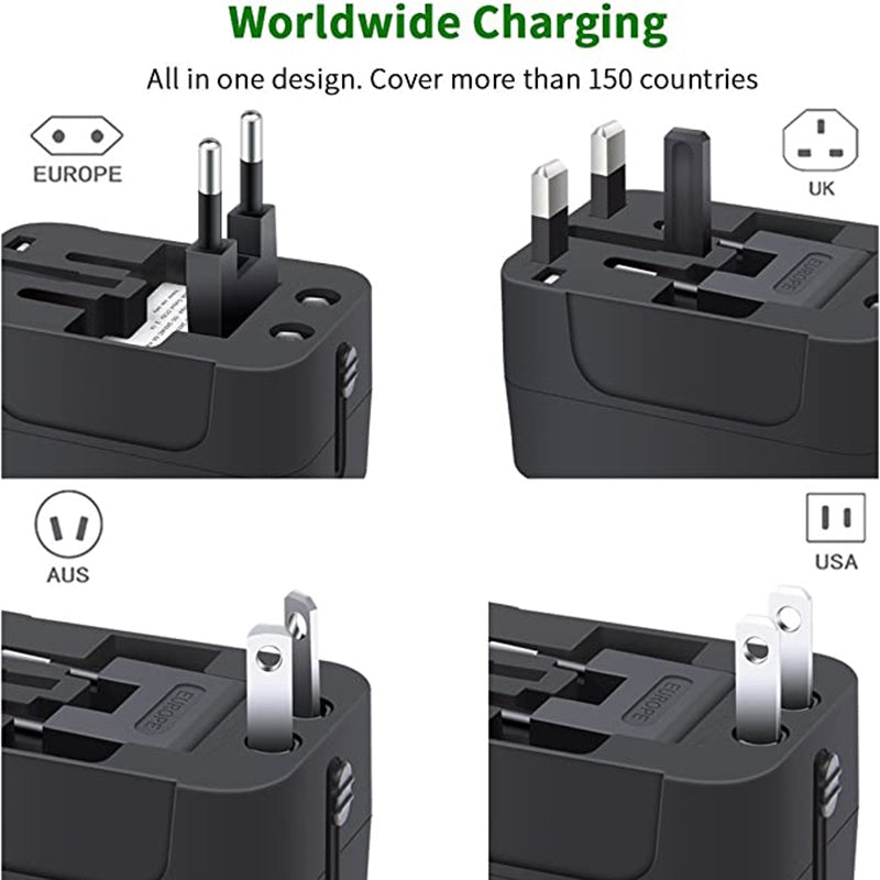 Travel Adapter With USB C, Universal All In One Worldwide Travel Adapter Power Converters Wall Charger AC Power Plug Adapter USB Type C Charging For USA EU UK AUS
