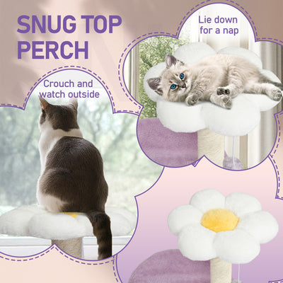 33in Cat Tree, Multi - level Cat Tower With Cat Scratching Post With Curved Perch, Cozy Cat Condo, Padded Top Bed For Kittens And Indoor Cats, Purple - 5 - CJ