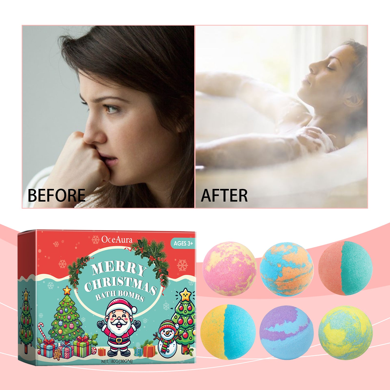 OceAura Christmas Colorful Bath Ball, Bubble Shower Fragrance Moisturizes Long - Lasting Plant Cleaning Bath Ball - 5 - CJ