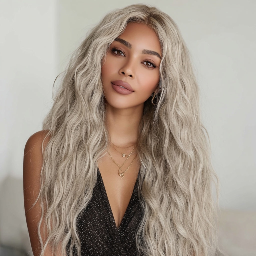 European And American Fashion T - shaped Lace Front Wig Gray Gradient Wavy Curly Hair Wig For Women SM9017 - 5 - CJ