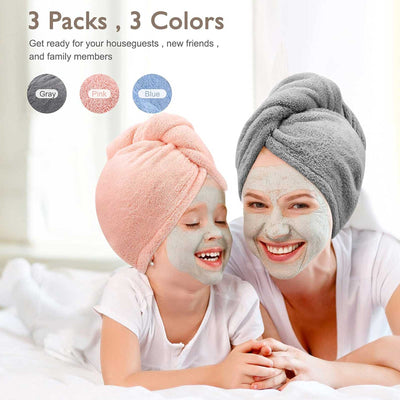 Women 3 PC Microfiber Hair Towel Wrap Ultra Absorbent Hair Turbans For Curly, Long & Thick Hair Blue,Grey,Pink - 5 - CJ