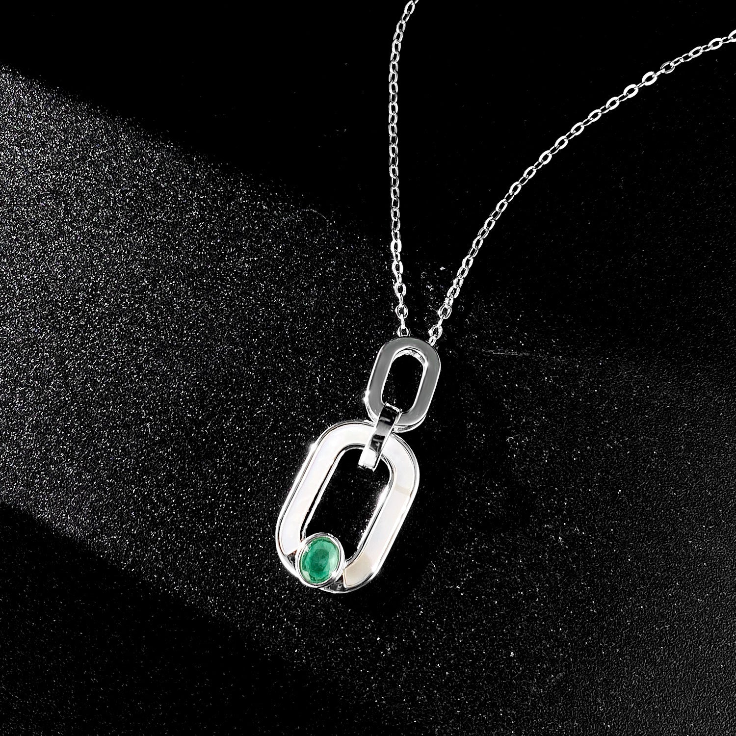 Simple Geometry Women's Necklace Ring S925 Silver Bag With Emerald Pendant - 4 - https://x.com/titan_prim62775J