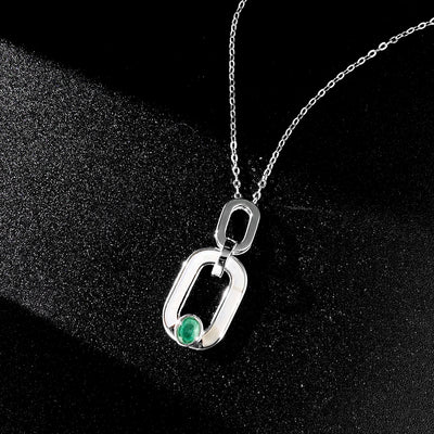 Simple Geometry Women's Necklace Ring S925 Silver Bag With Emerald Pendant - 4 - https://x.com/titan_prim62775J