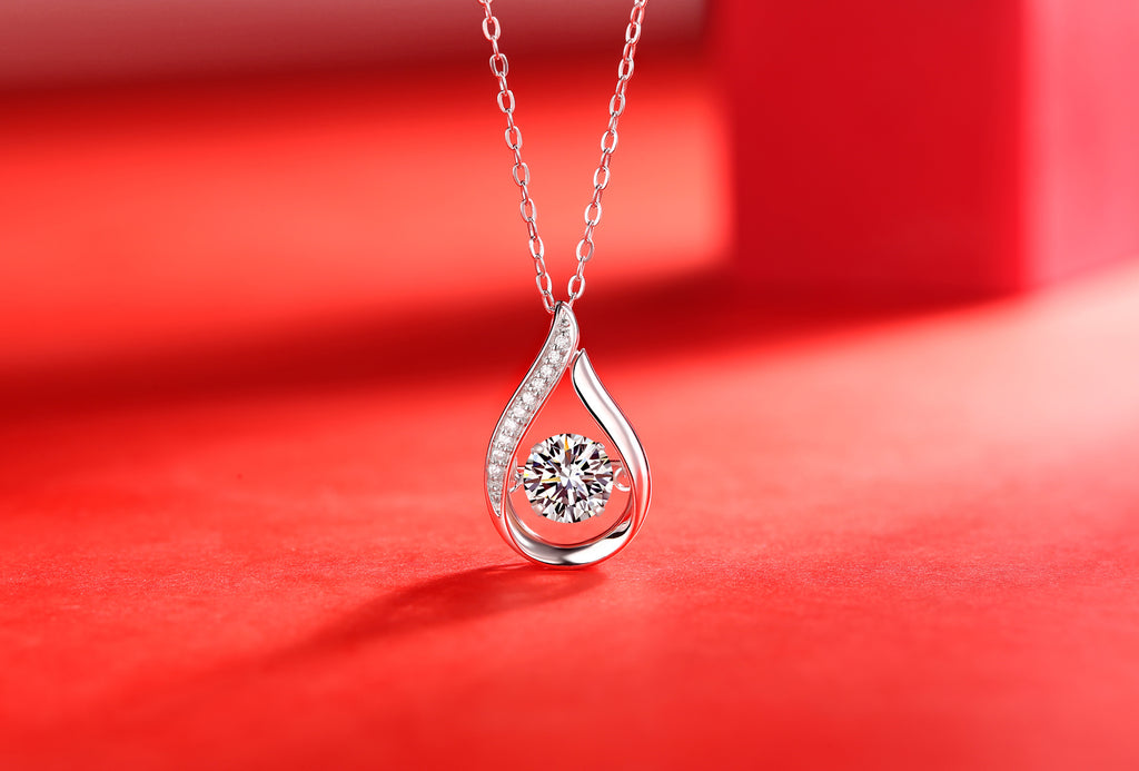 Smart Drop Luxury Fashion Diamond Pendant Necklace Set With Mosan Diamond Silver Ornaments