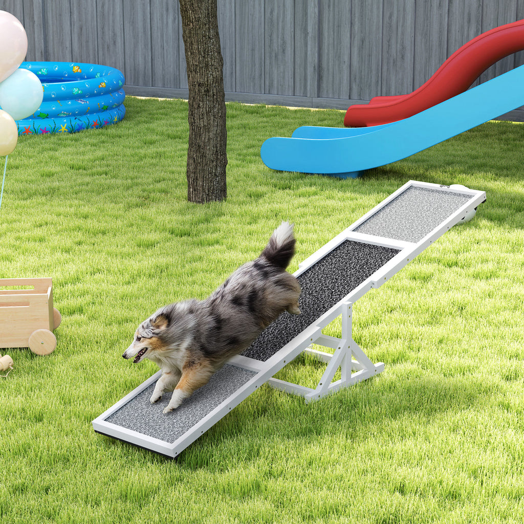 Wooden Dog Agility Seesaw For Training And Exercise, Weather Resistant, 83 L X 16 W X 14 H, White