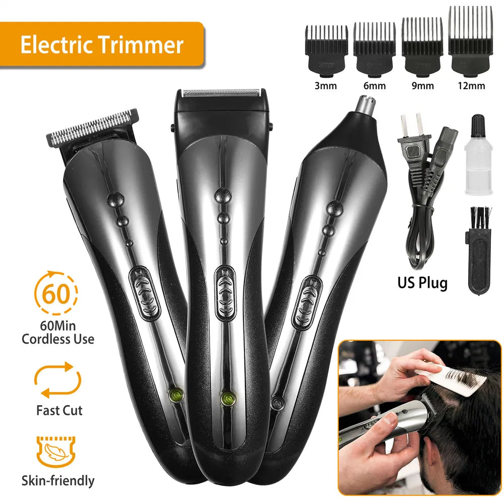 Men Electric Hair Clipper Trimmer Rechargeable Beard Shaver Razor Nose Trimmer Set - 5 - CJ