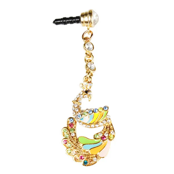 Colorful Crystal Diamond Phoenix Dust Cap Pendant For Cell Phone 3.5mm Jack - 5 - CJ