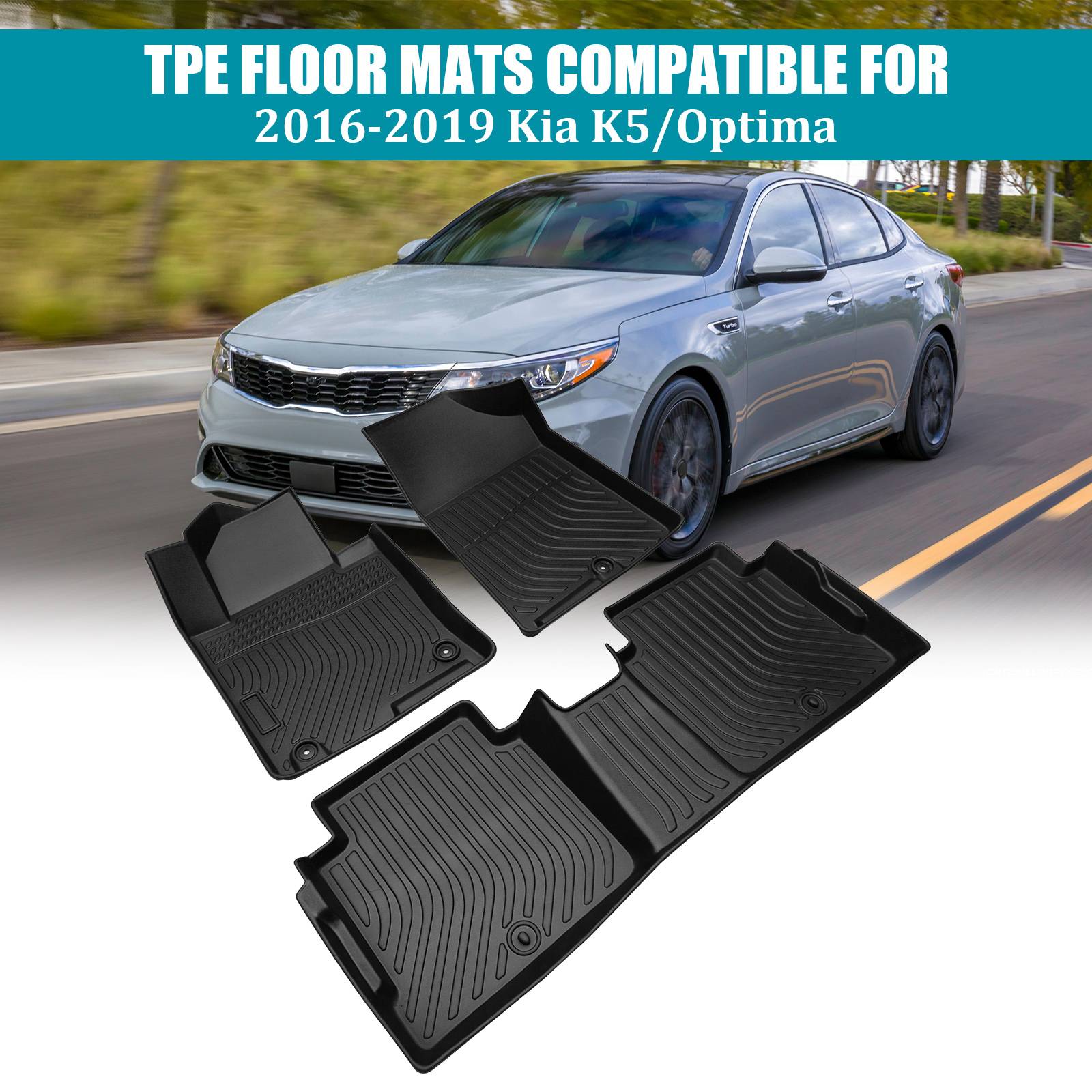 All Weather Floor Mats Liners For 2016 - 2020 Kia Optima Waterproof 3D TPE Carpet - 5 - CJ